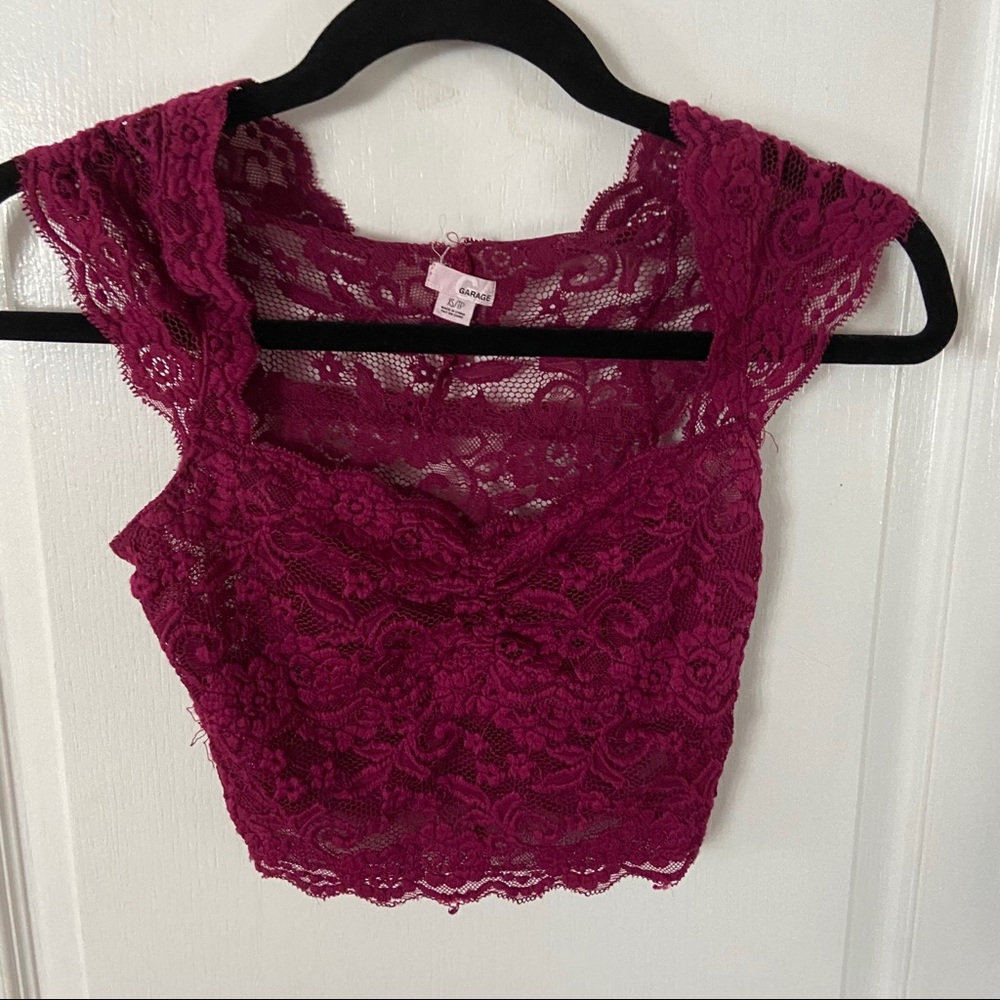 Fuchsia Lace cropped top from Garage